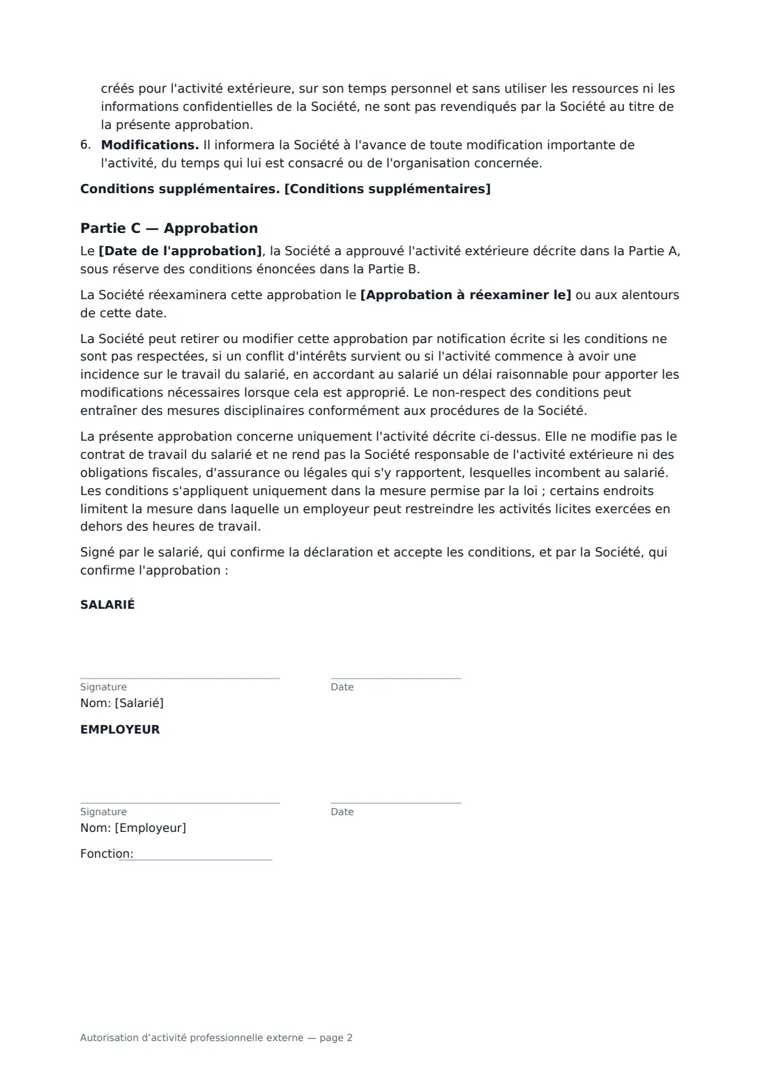 Autorisation d’activité professionnelle externe — page 2 sur 2