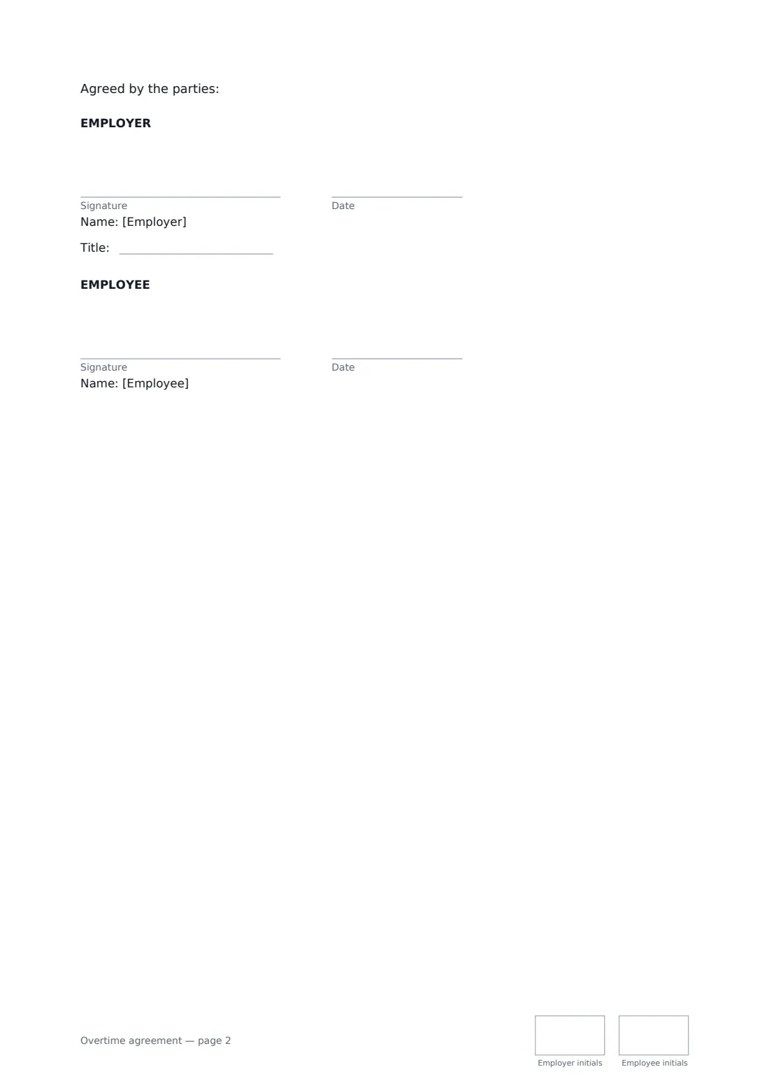 Overtime agreement — page 2 of 2