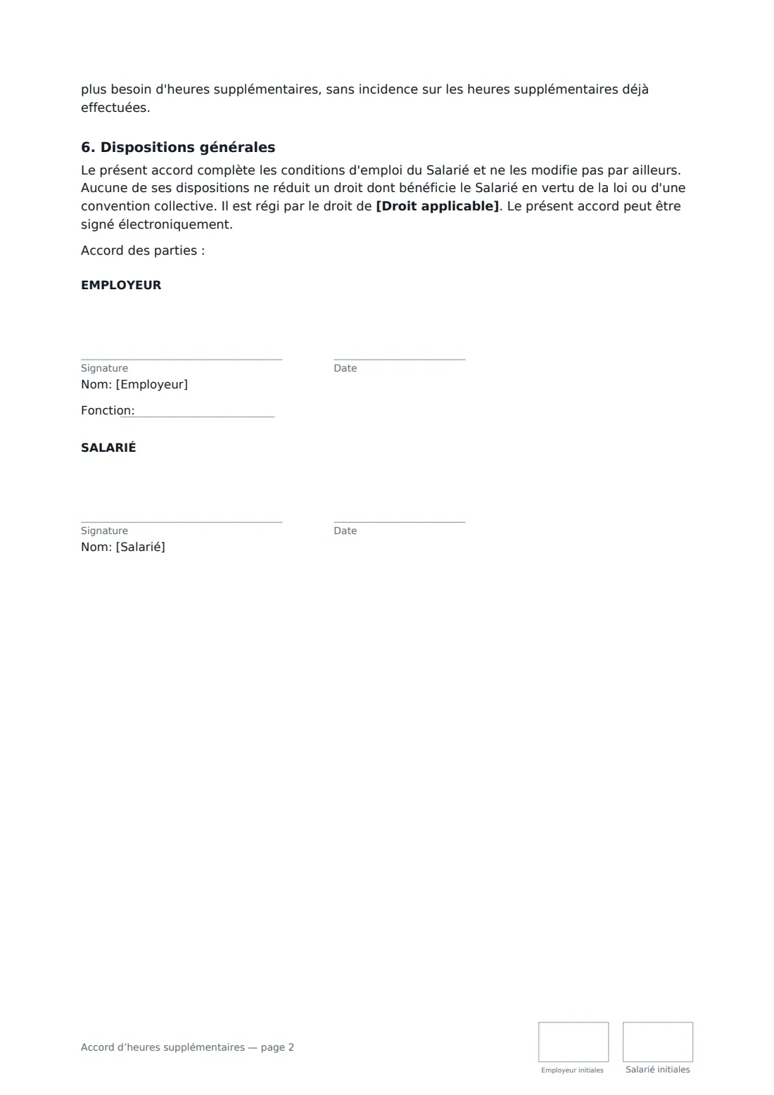 Accord d’heures supplémentaires — page 2 sur 2