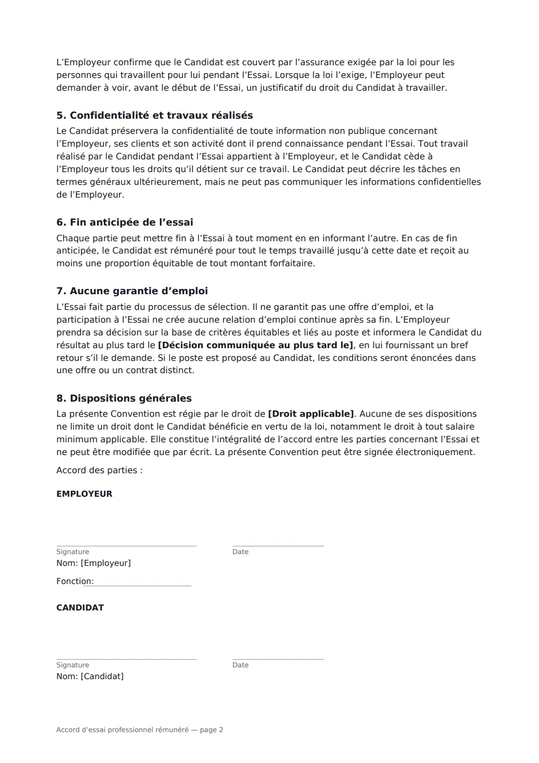 Accord d’essai professionnel rémunéré — page 2 sur 2