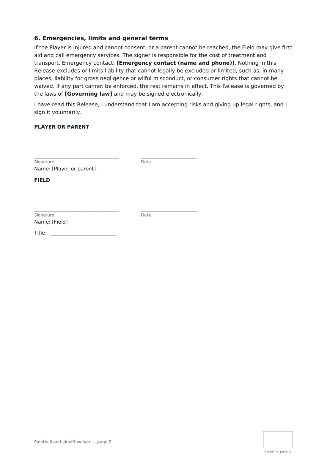 Paintball and airsoft waiver — page 2 of 2