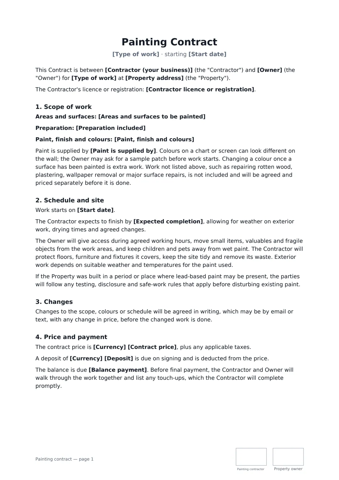 Painting contract — page 1 of 2