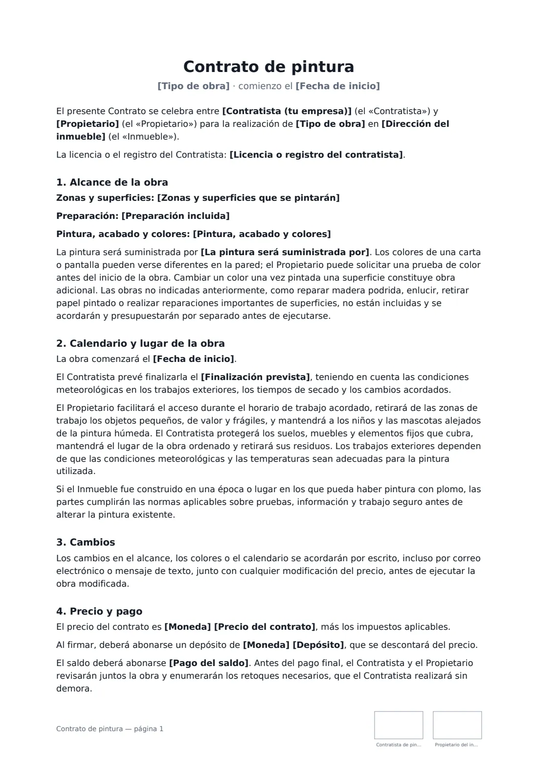 Contrato de pintura: página 1 de 2