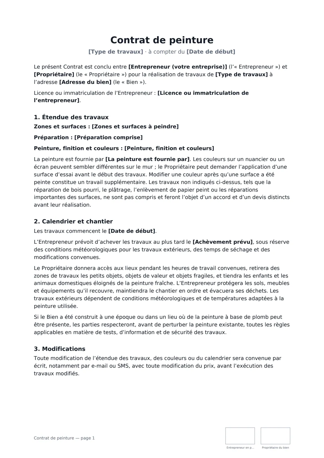 Contrat de peinture — page 1 sur 3