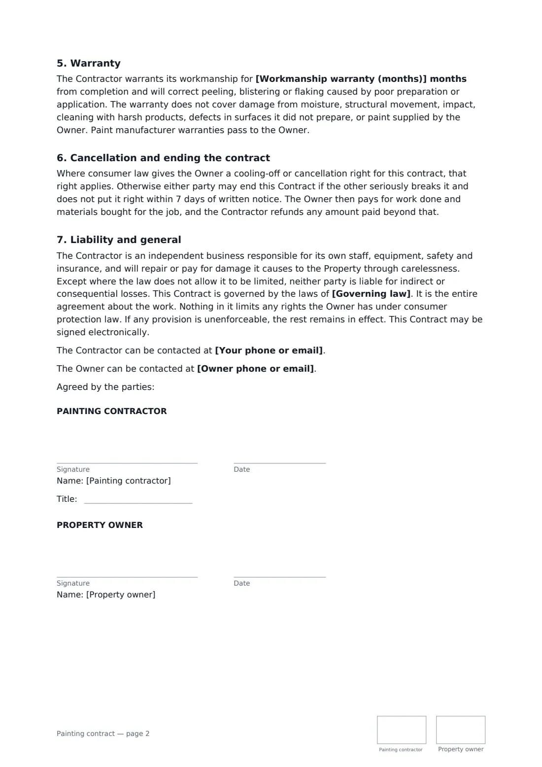 Painting contract — page 2 of 2