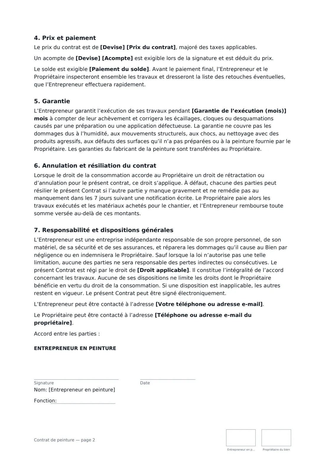 Contrat de peinture — page 2 sur 3