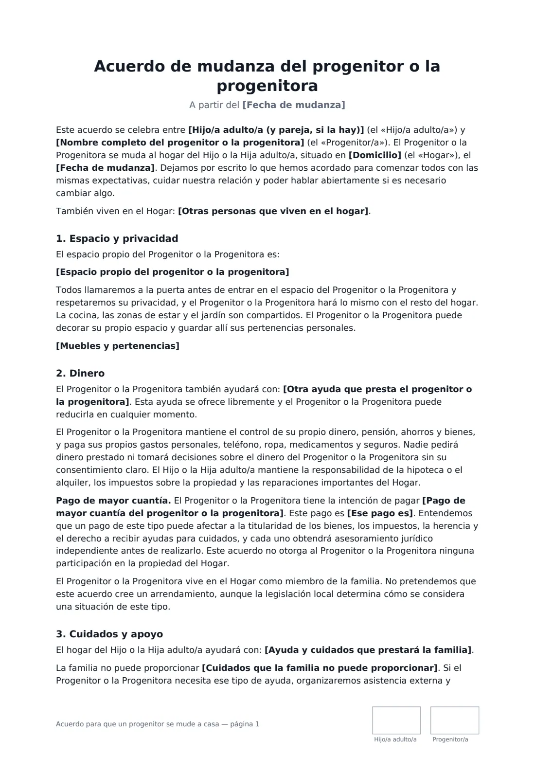 Acuerdo para que un progenitor se mude a casa: página 1 de 3