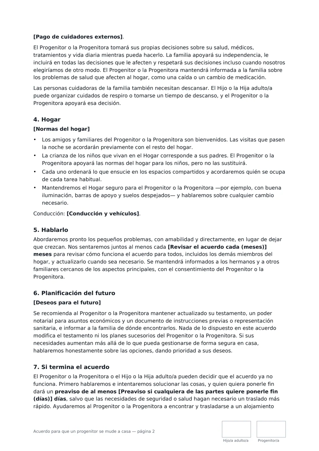 Acuerdo para que un progenitor se mude a casa: página 2 de 3
