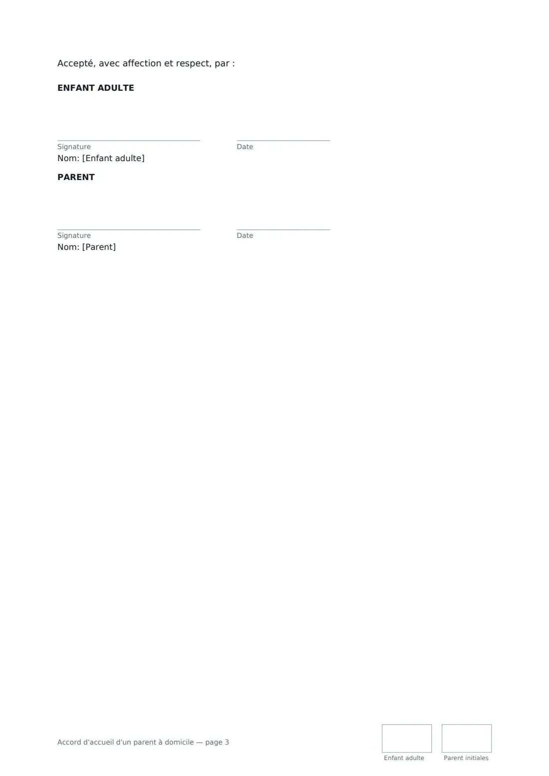 Accord d'accueil d'un parent à domicile — page 3 sur 3
