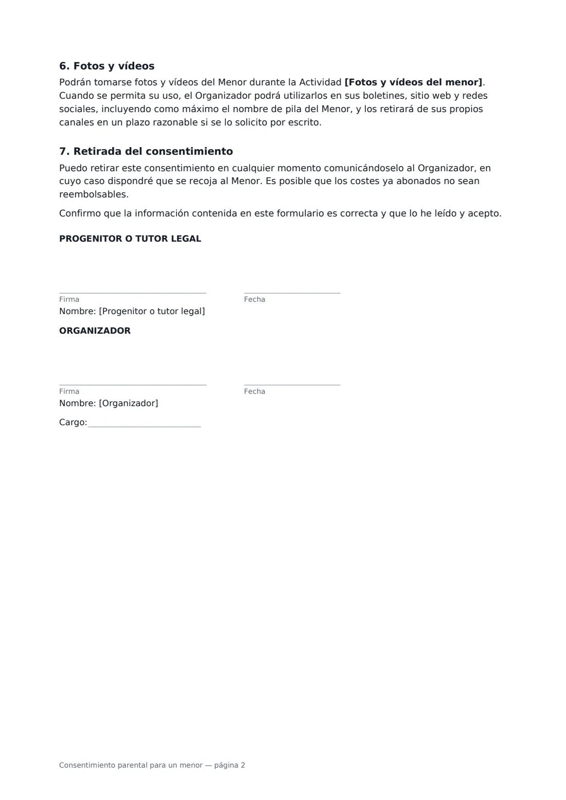 Consentimiento parental para un menor: página 2 de 2