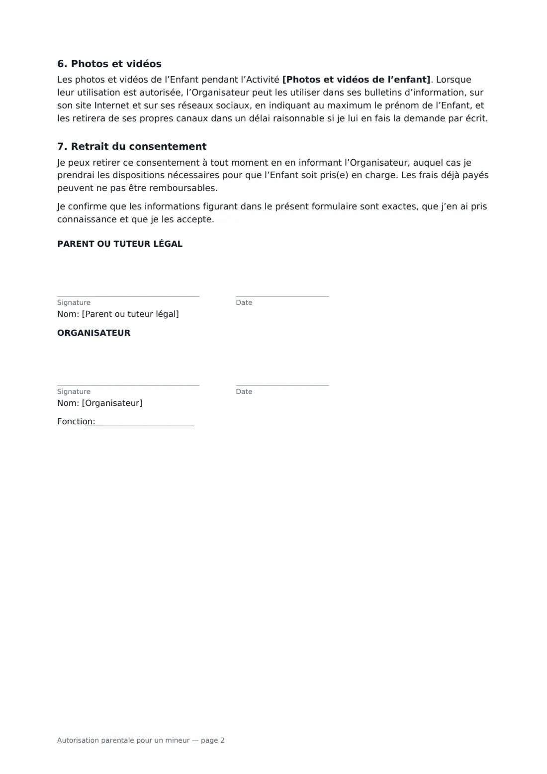 Autorisation parentale pour un mineur — page 2 sur 2