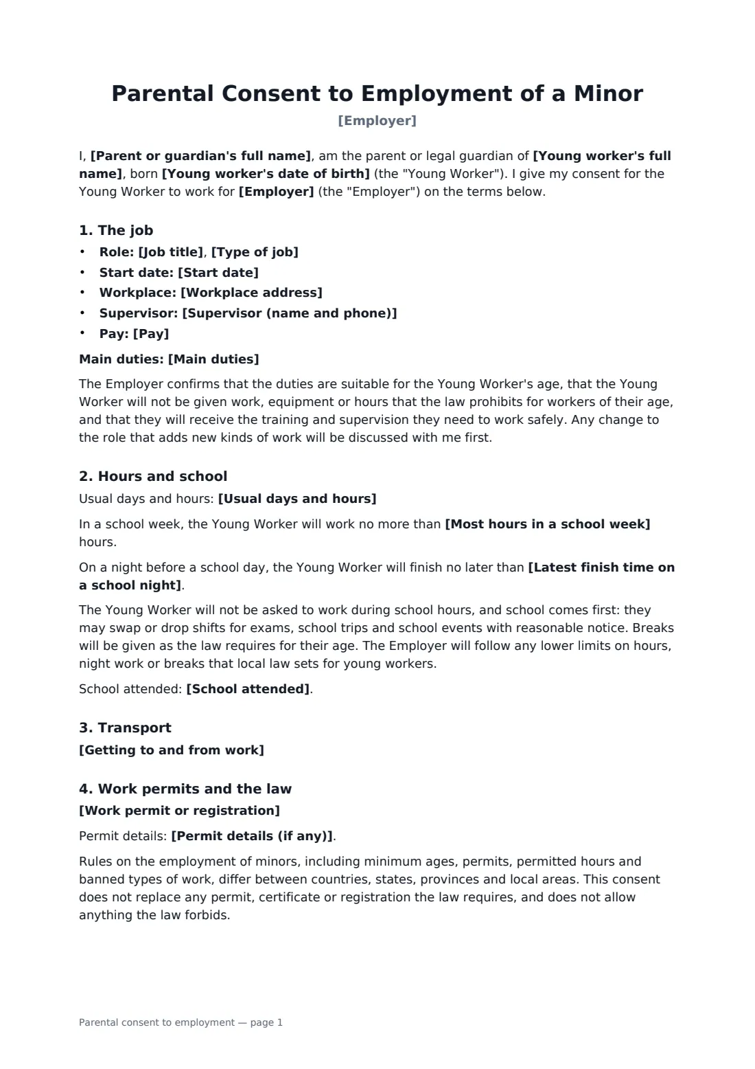 Parental consent to employment — page 1 of 2