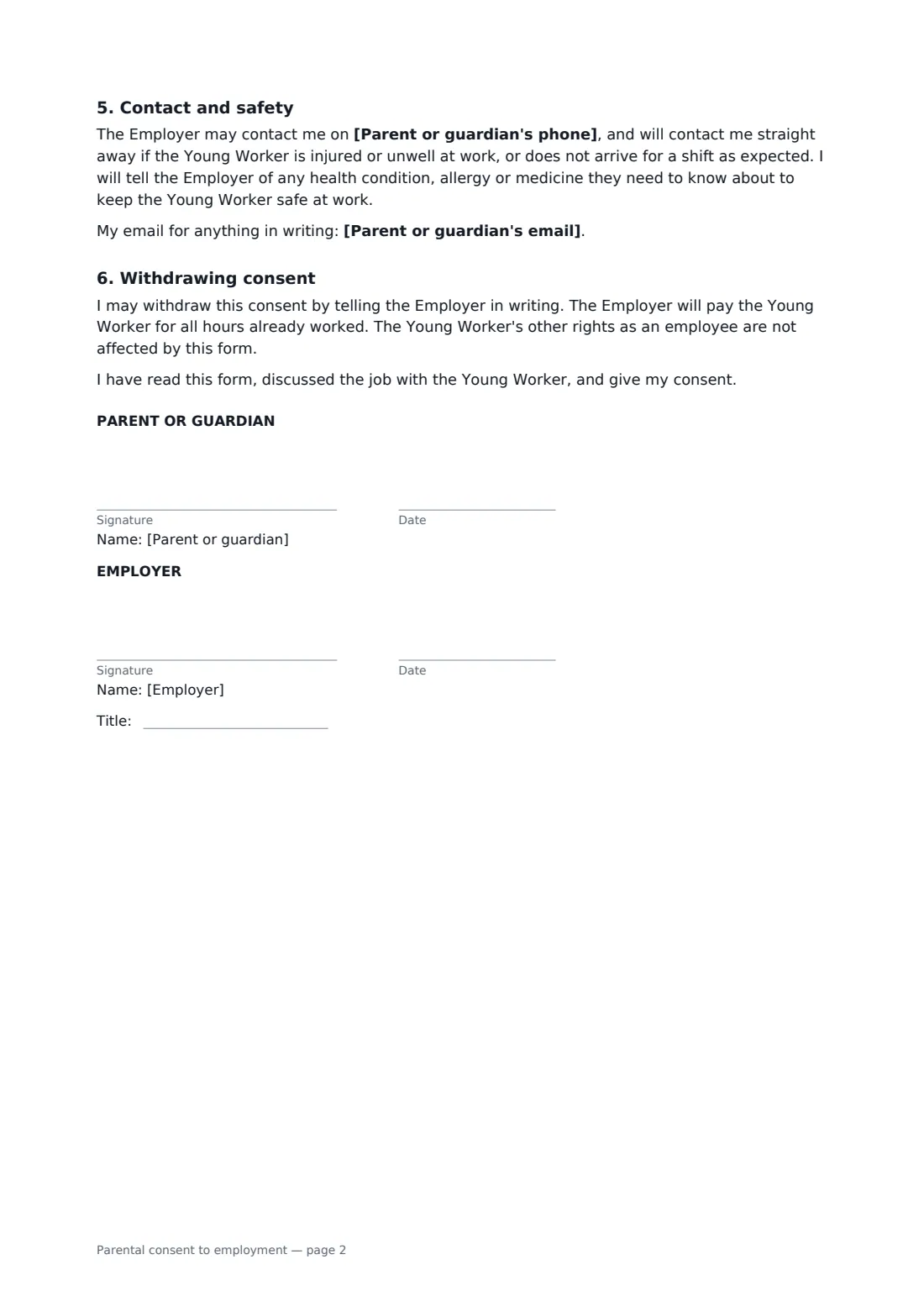 Parental consent to employment — page 2 of 2