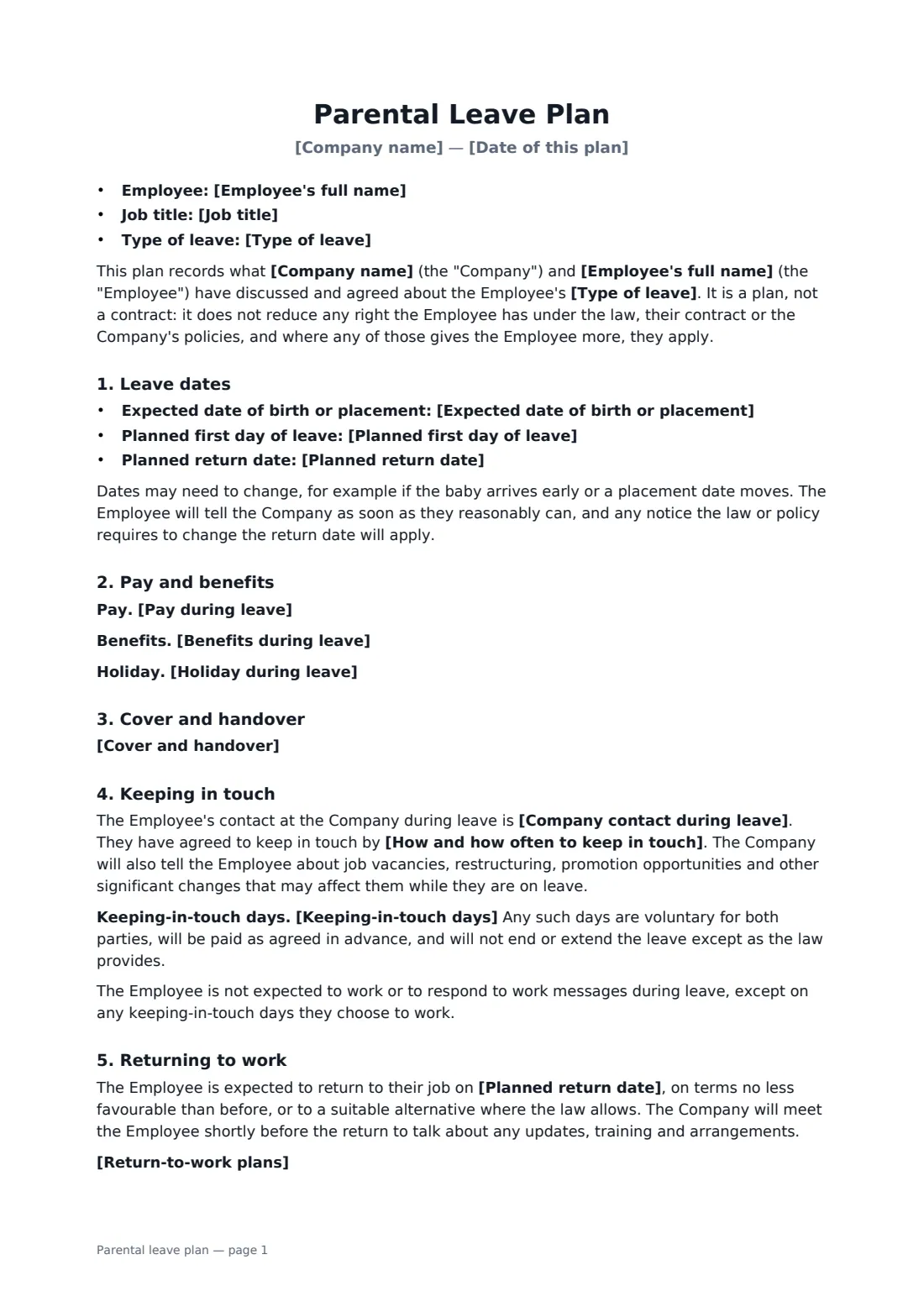 Parental leave plan — page 1 of 2