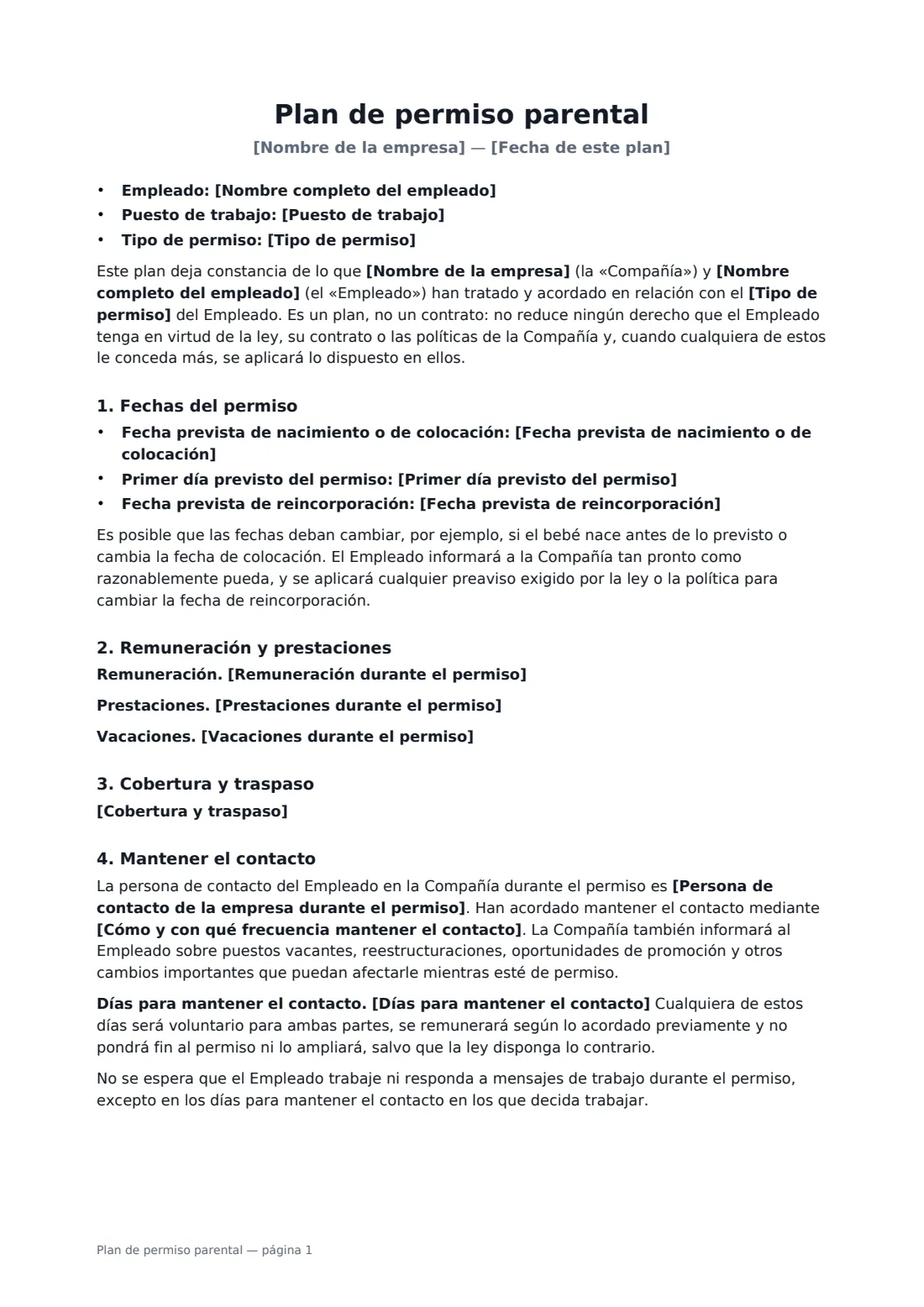 Plan de permiso parental: página 1 de 2