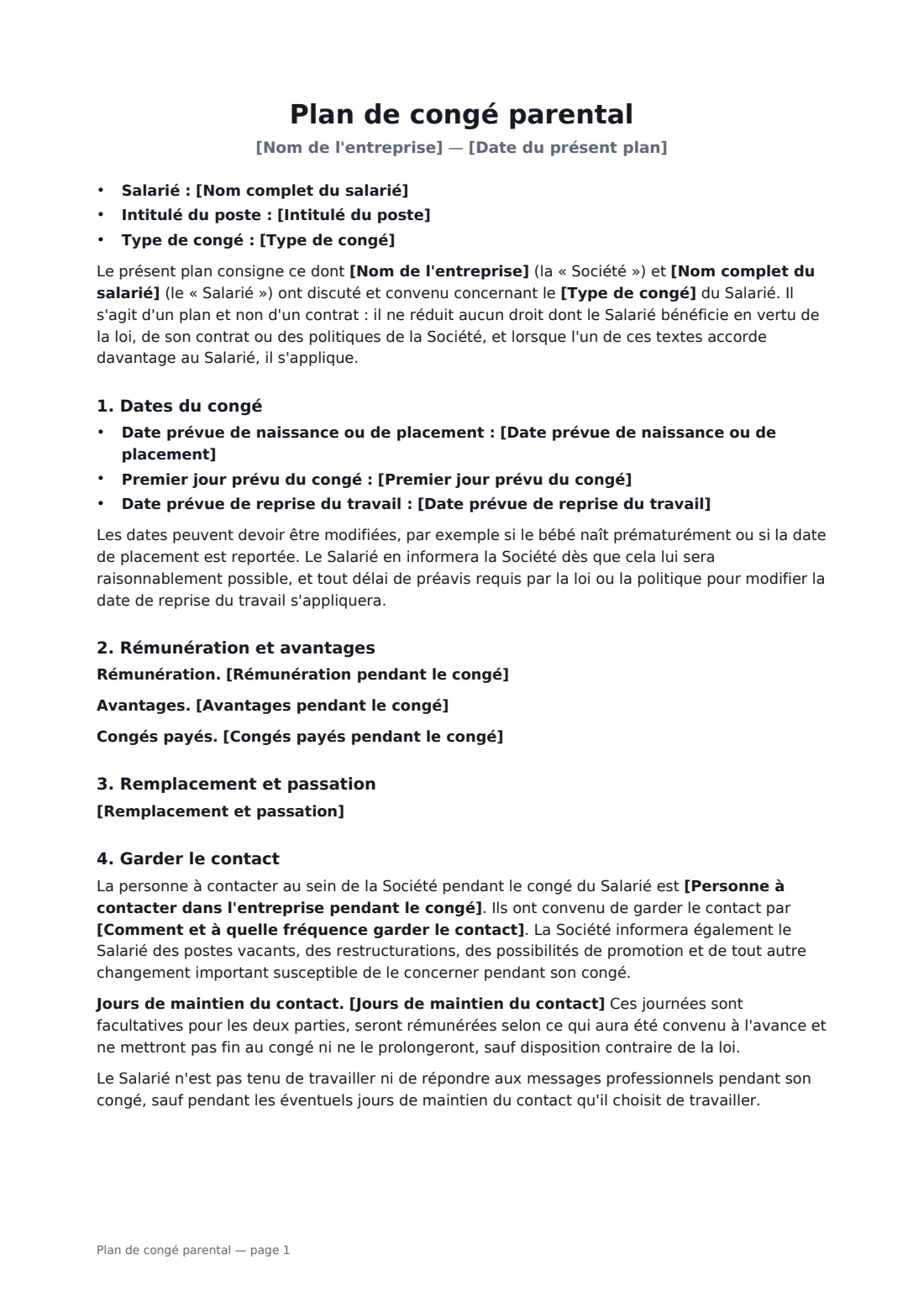 Plan de congé parental — page 1 sur 2