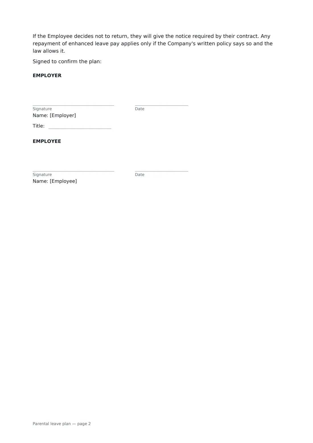 Parental leave plan — page 2 of 2