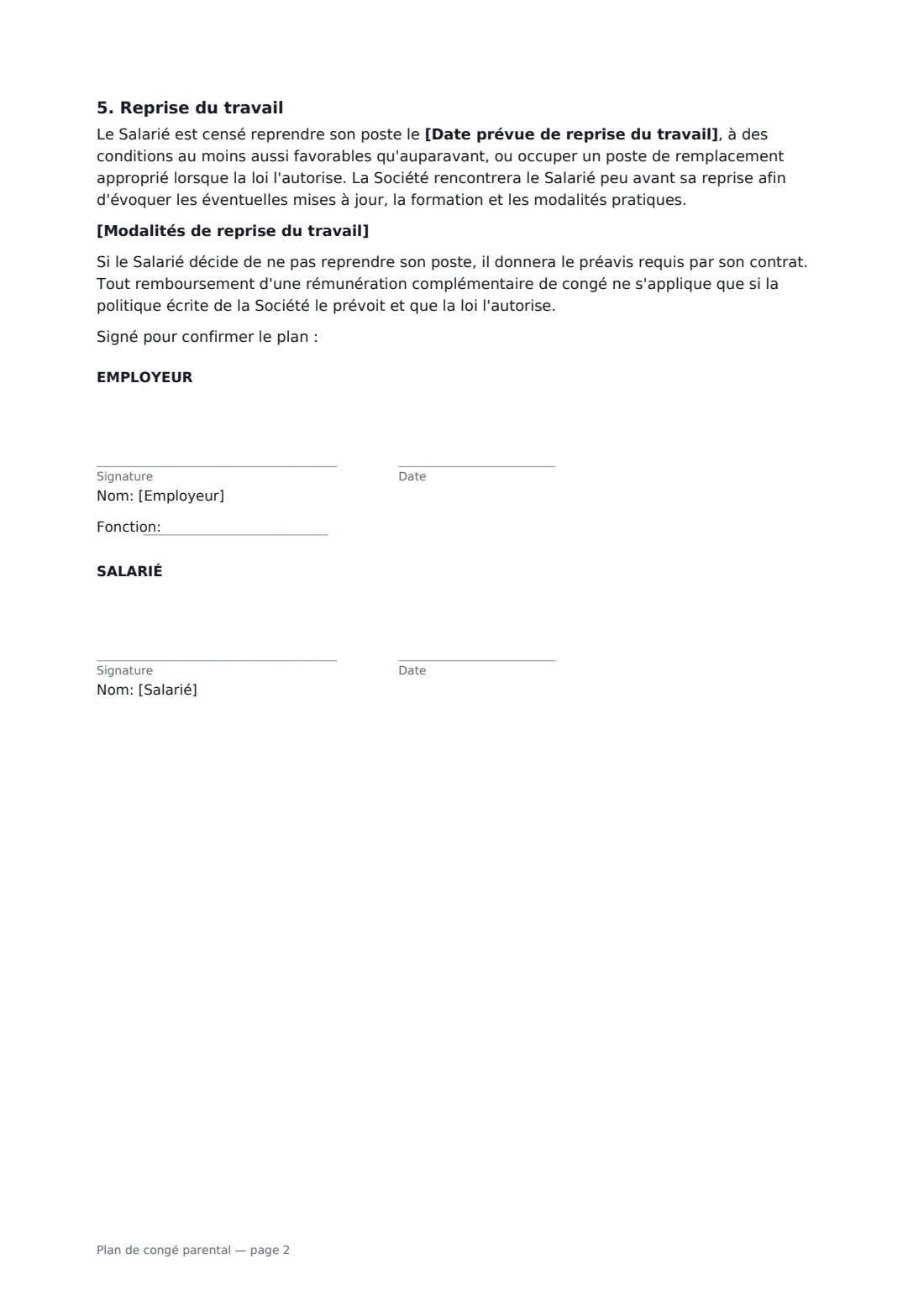 Plan de congé parental — page 2 sur 2