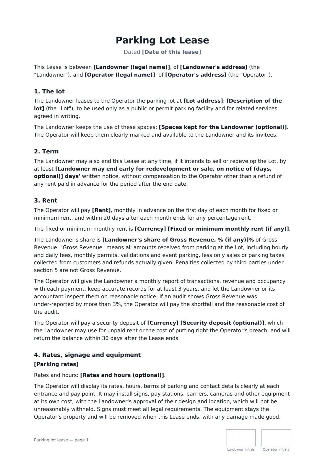Parking lot lease — page 1 of 3