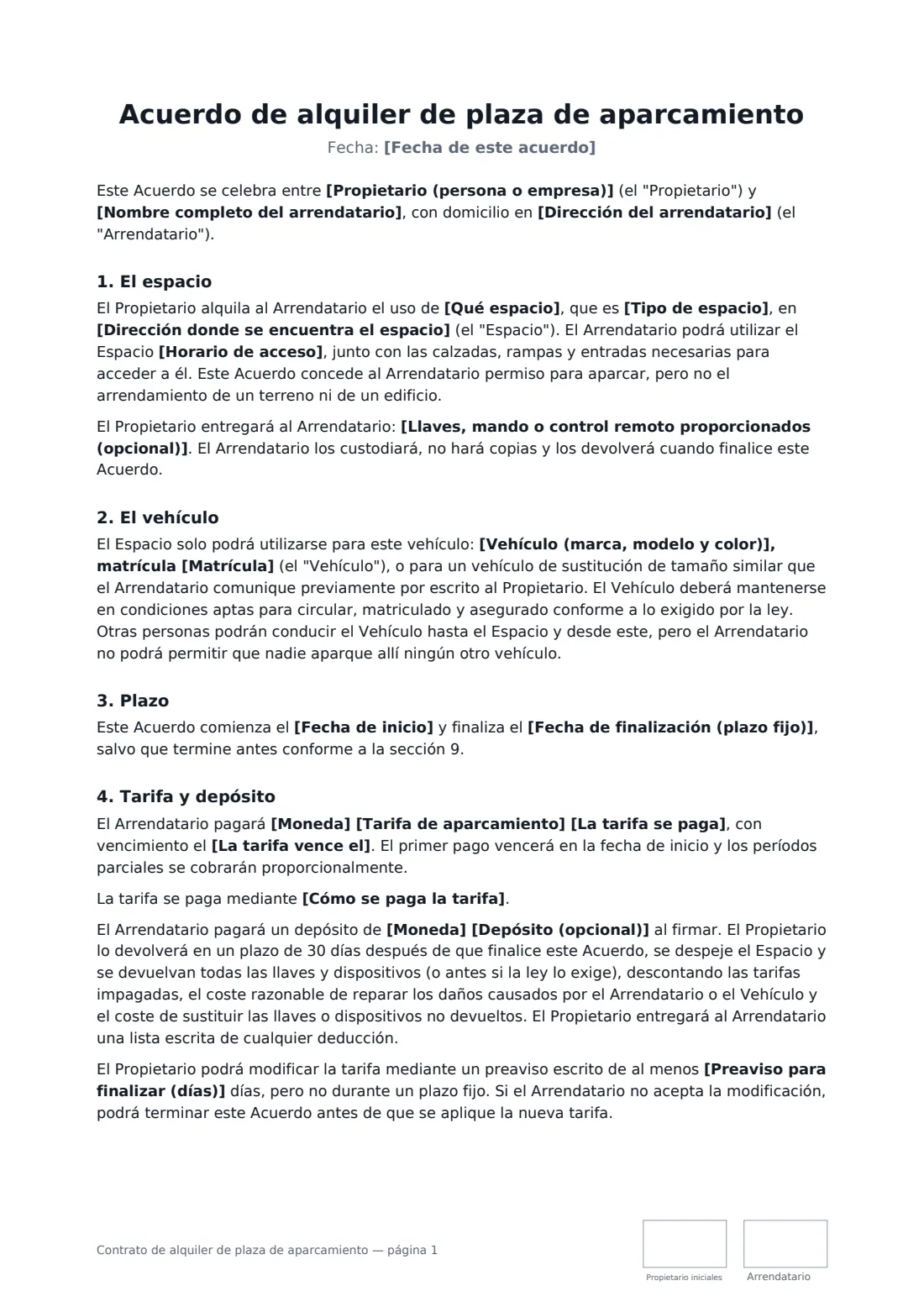 Contrato de alquiler de plaza de aparcamiento: página 1 de 3