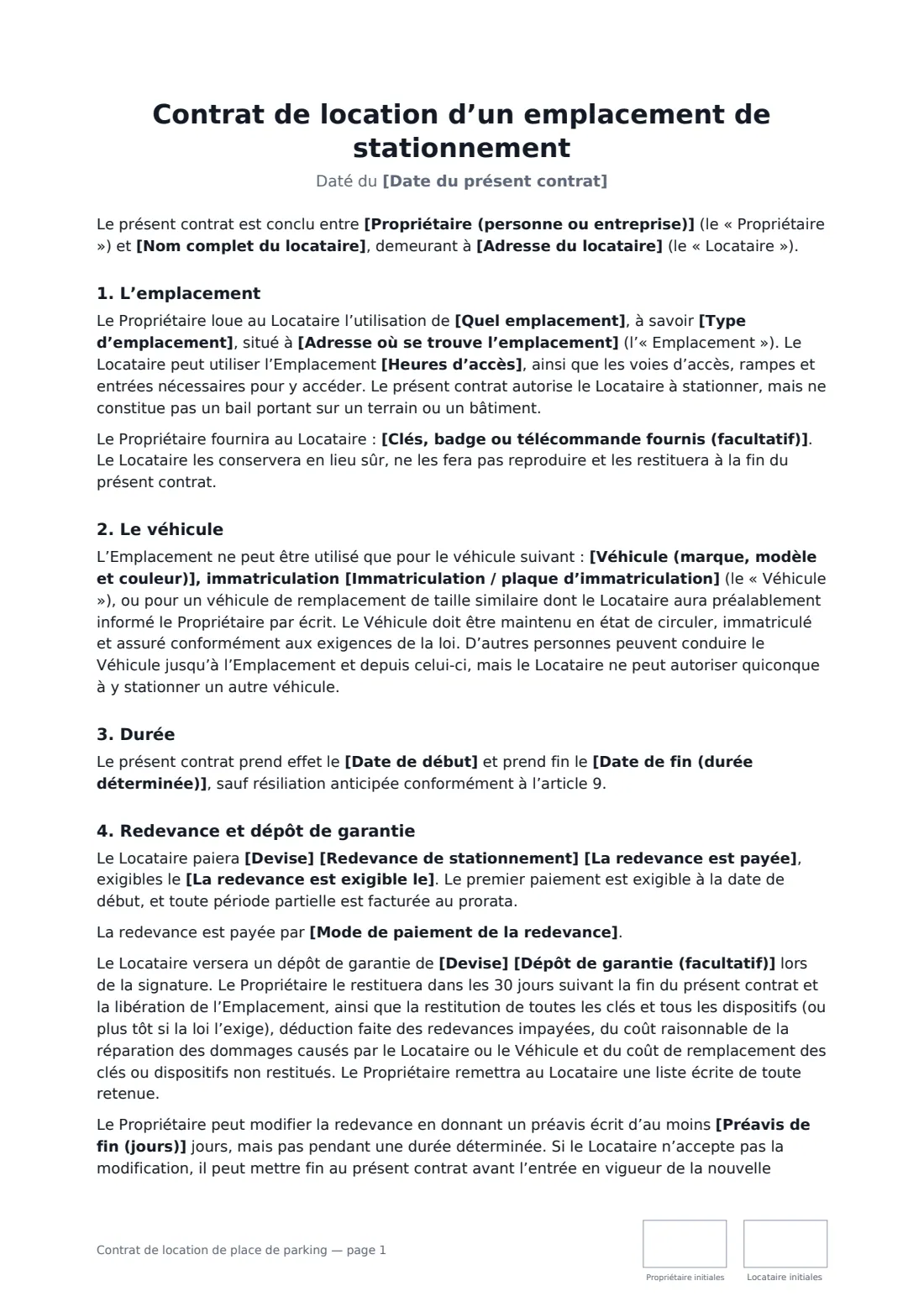 Contrat de location de place de parking — page 1 sur 3
