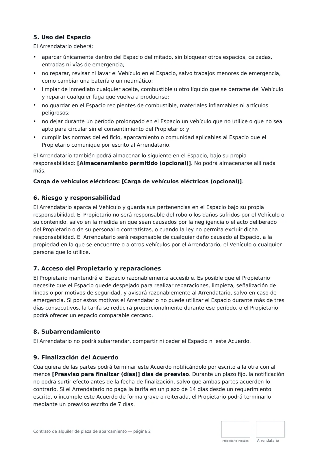 Contrato de alquiler de plaza de aparcamiento: página 2 de 3