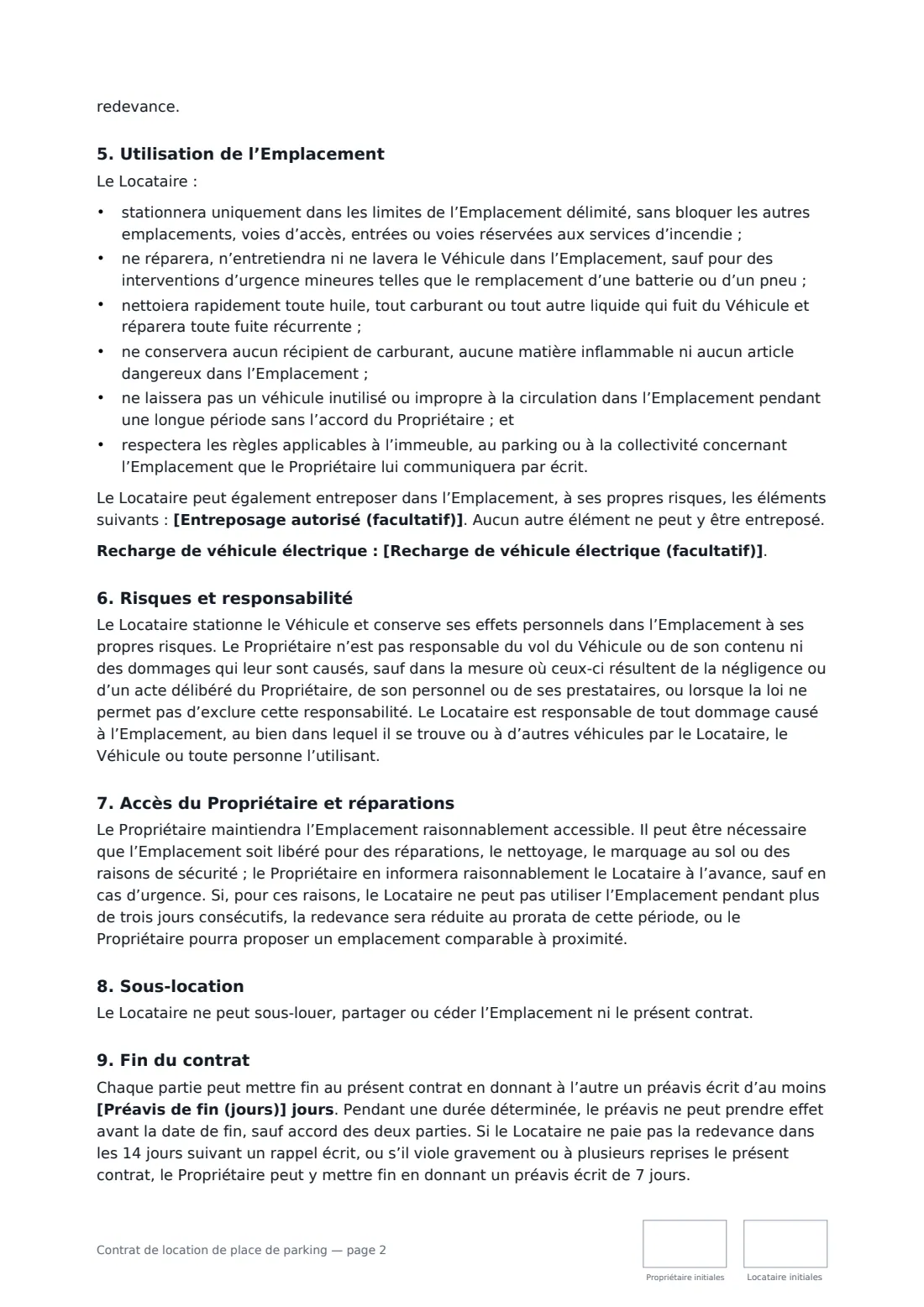 Contrat de location de place de parking — page 2 sur 3