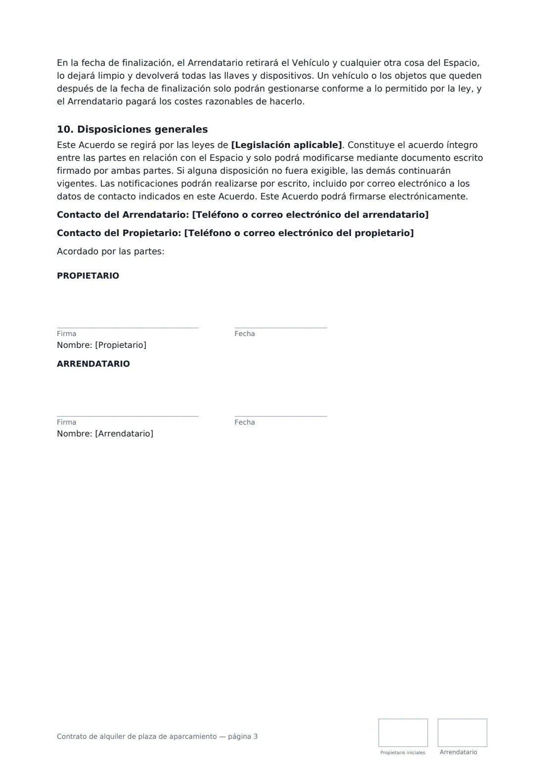 Contrato de alquiler de plaza de aparcamiento: página 3 de 3