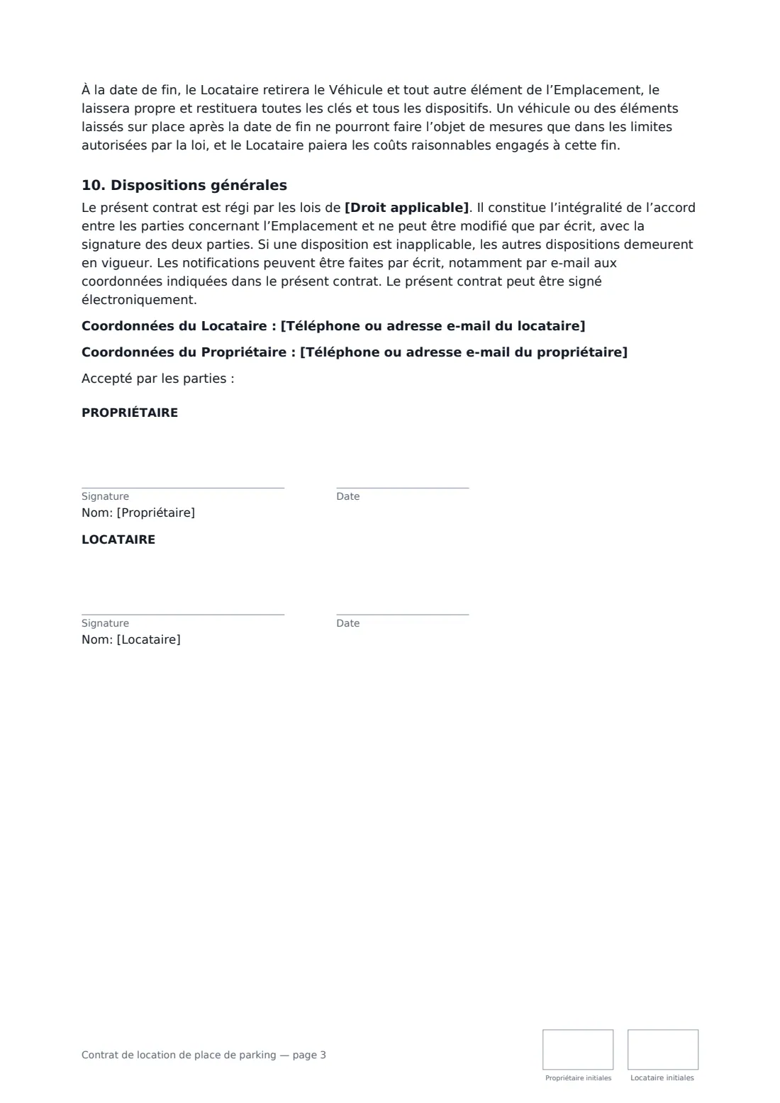 Contrat de location de place de parking — page 3 sur 3