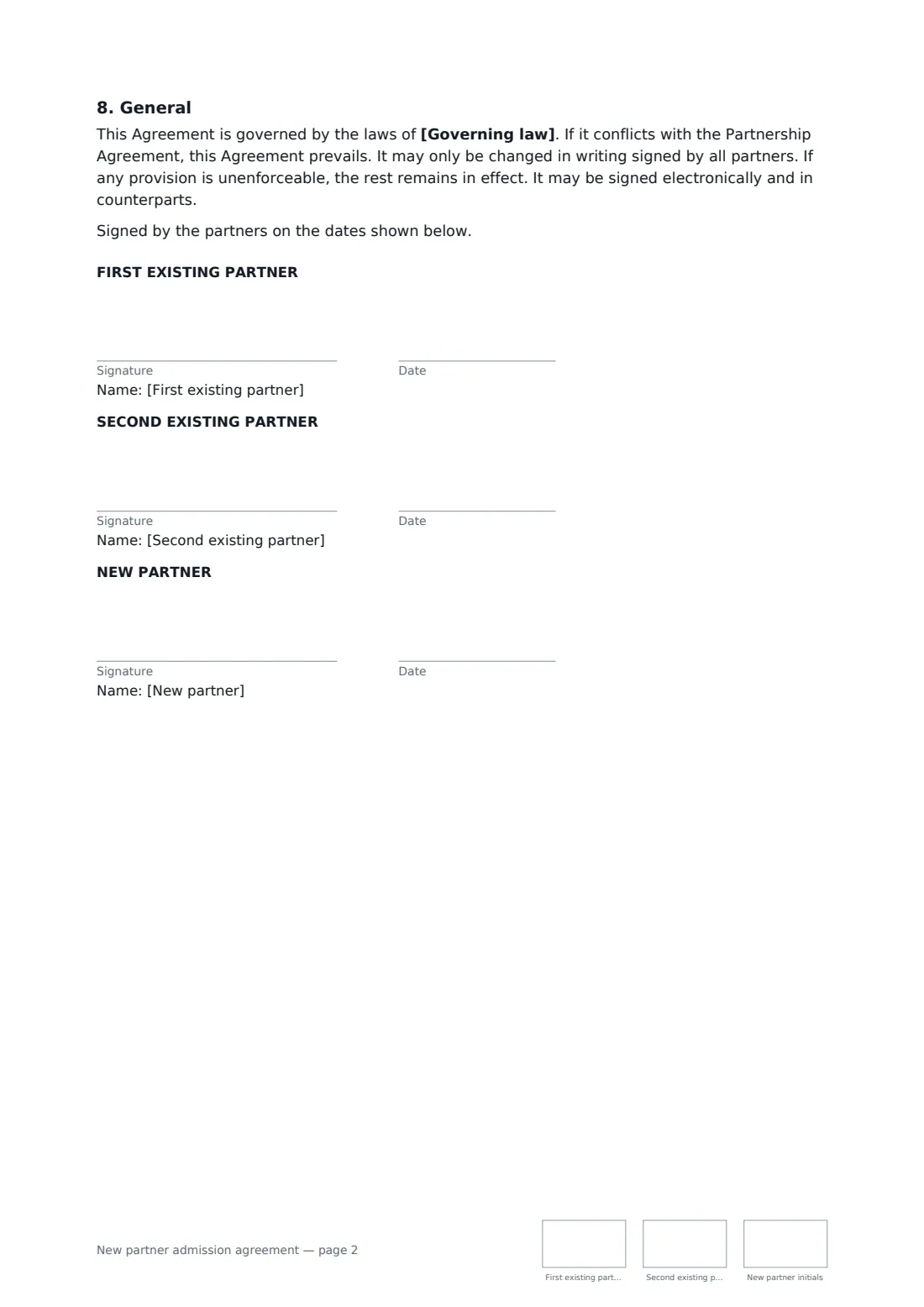New partner admission agreement — page 2 of 2