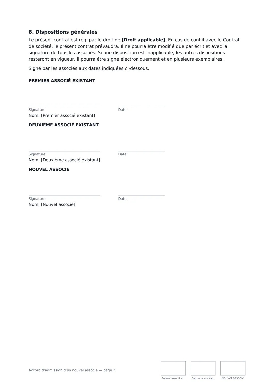 Accord d’admission d’un nouvel associé — page 2 sur 2
