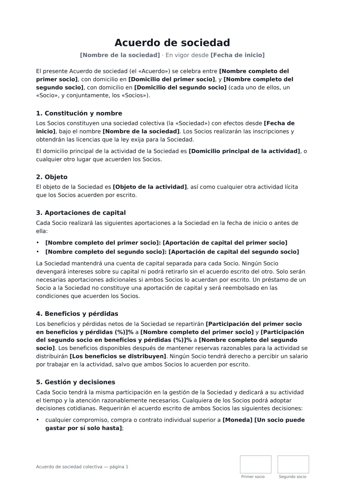 Acuerdo de sociedad colectiva: página 1 de 3