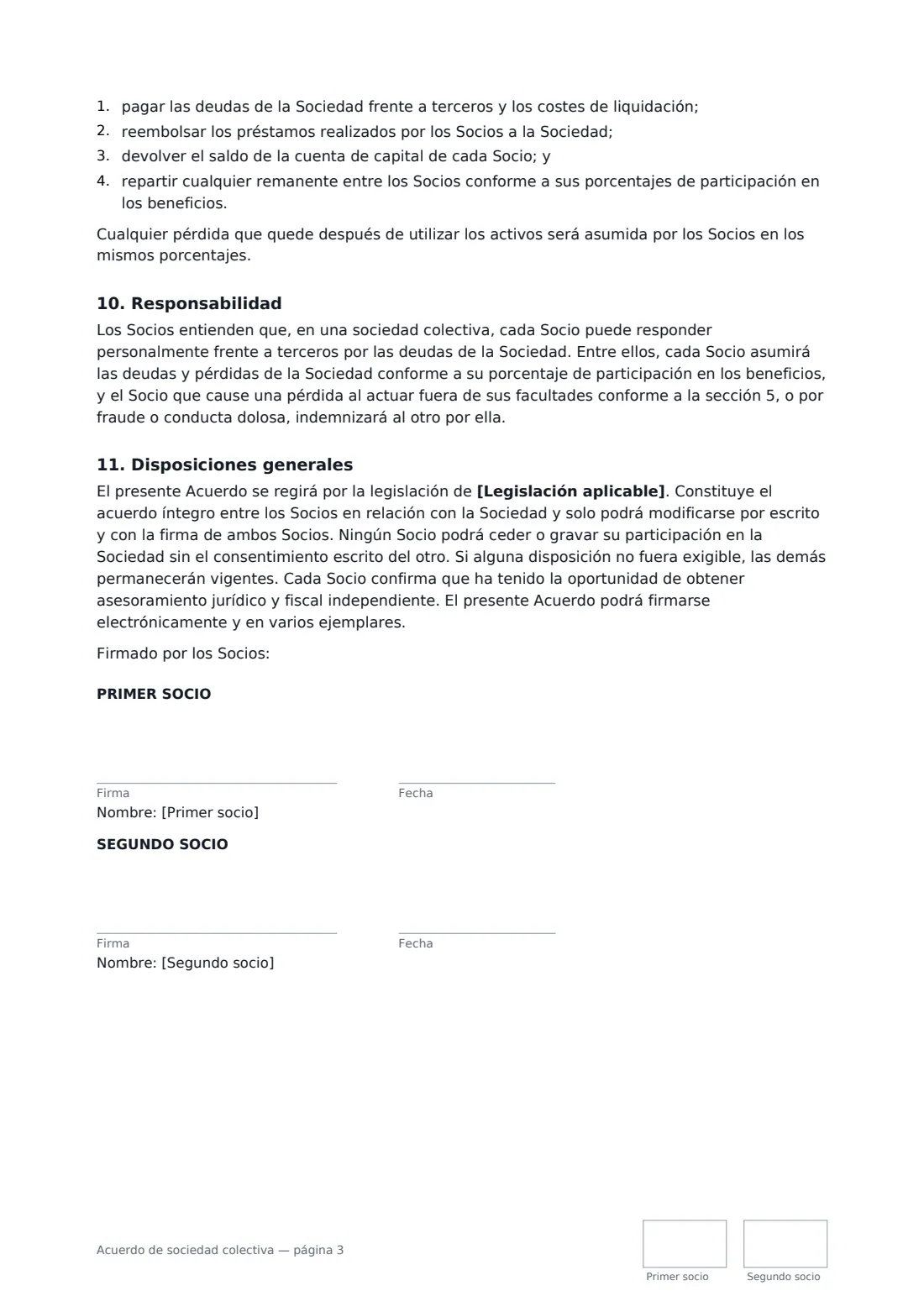 Acuerdo de sociedad colectiva: página 3 de 3