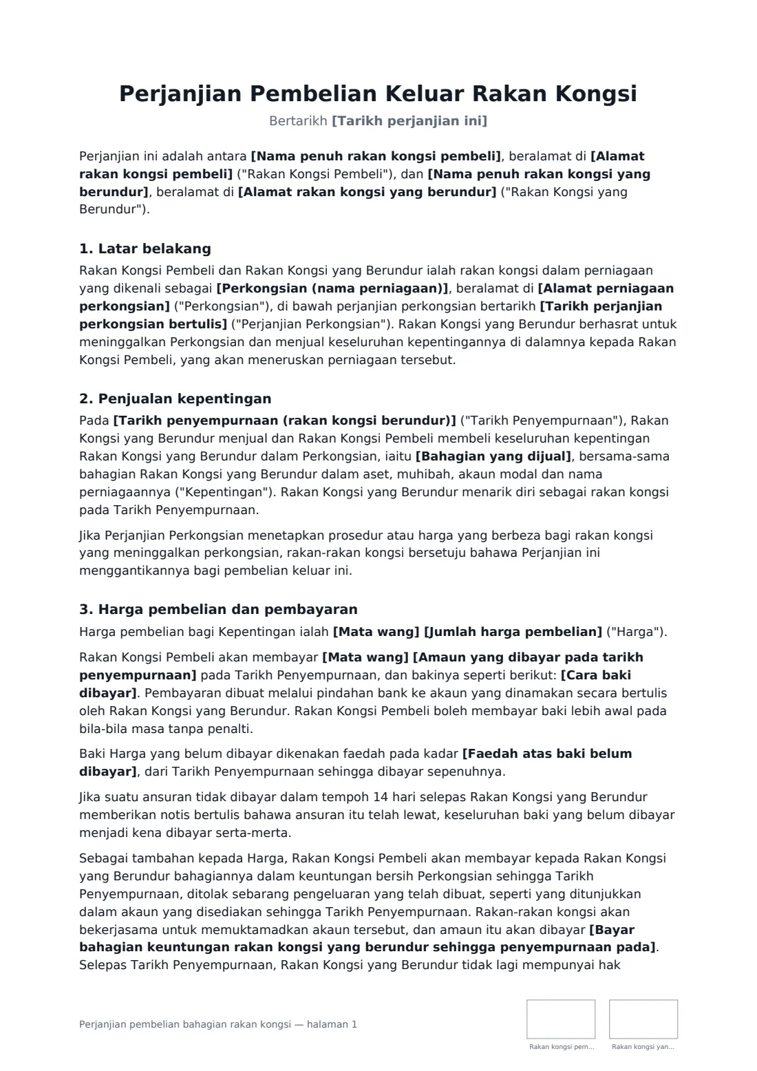 Perjanjian pembelian bahagian rakan kongsi — halaman 1 daripada 4