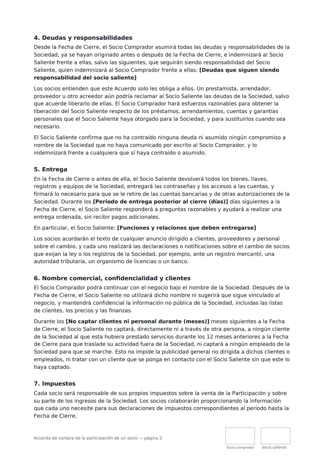 Acuerdo de compra de la participación de un socio: página 2 de 3