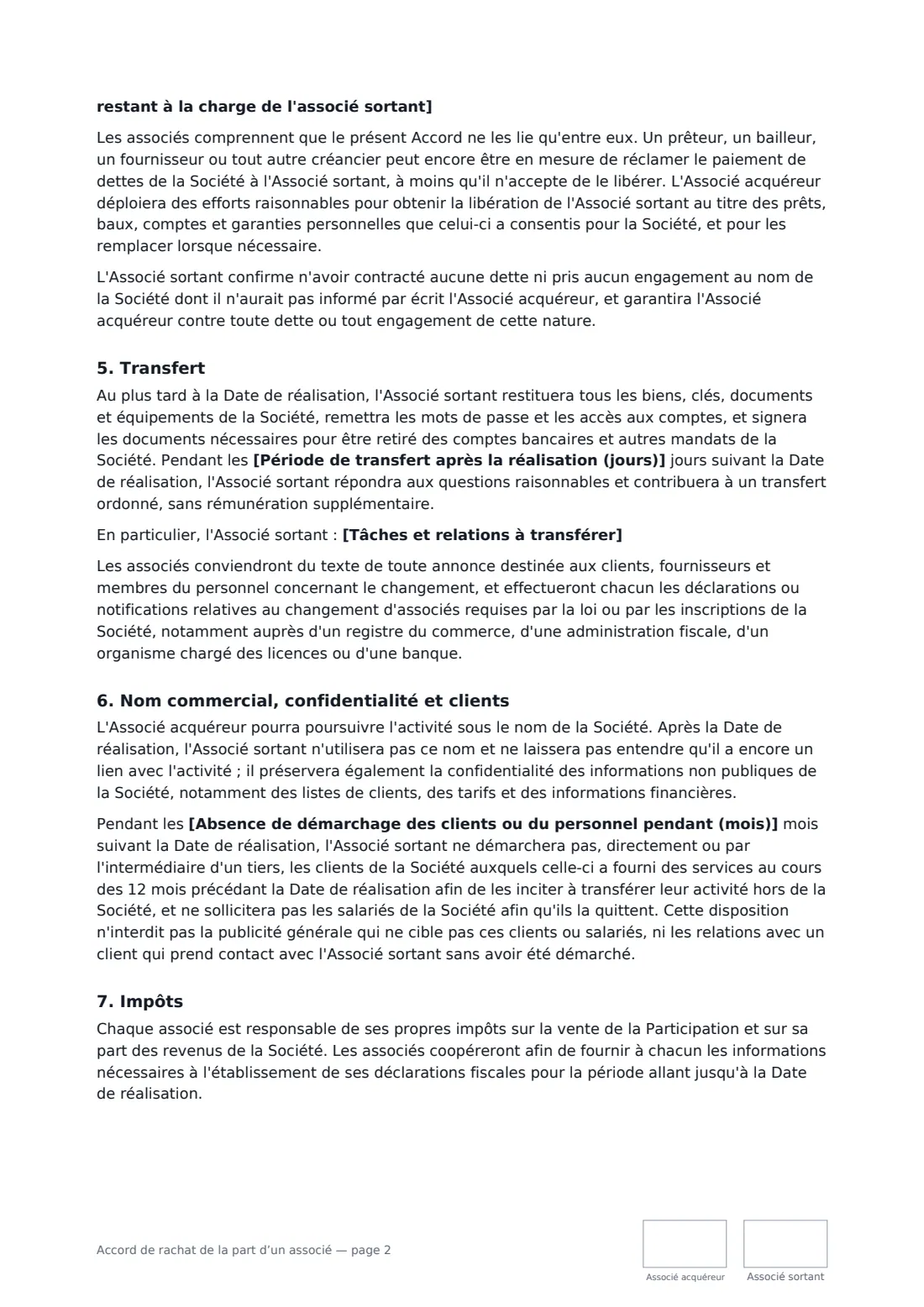 Accord de rachat de la part d’un associé — page 2 sur 3