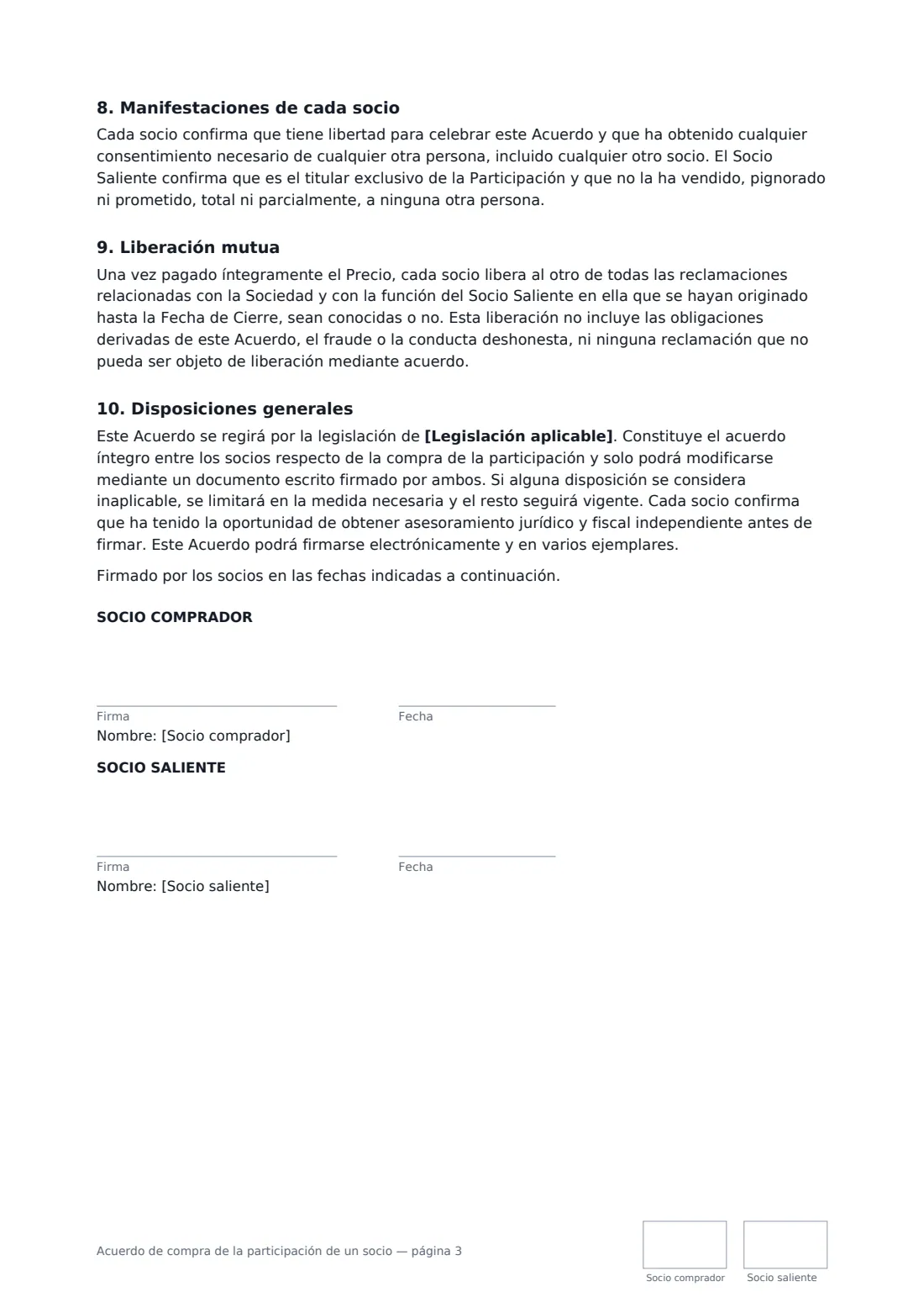 Acuerdo de compra de la participación de un socio: página 3 de 3