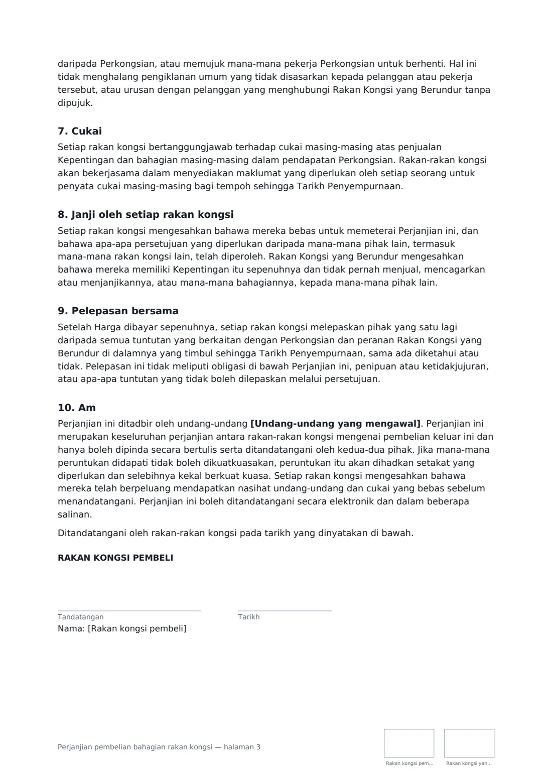 Perjanjian pembelian bahagian rakan kongsi — halaman 3 daripada 4