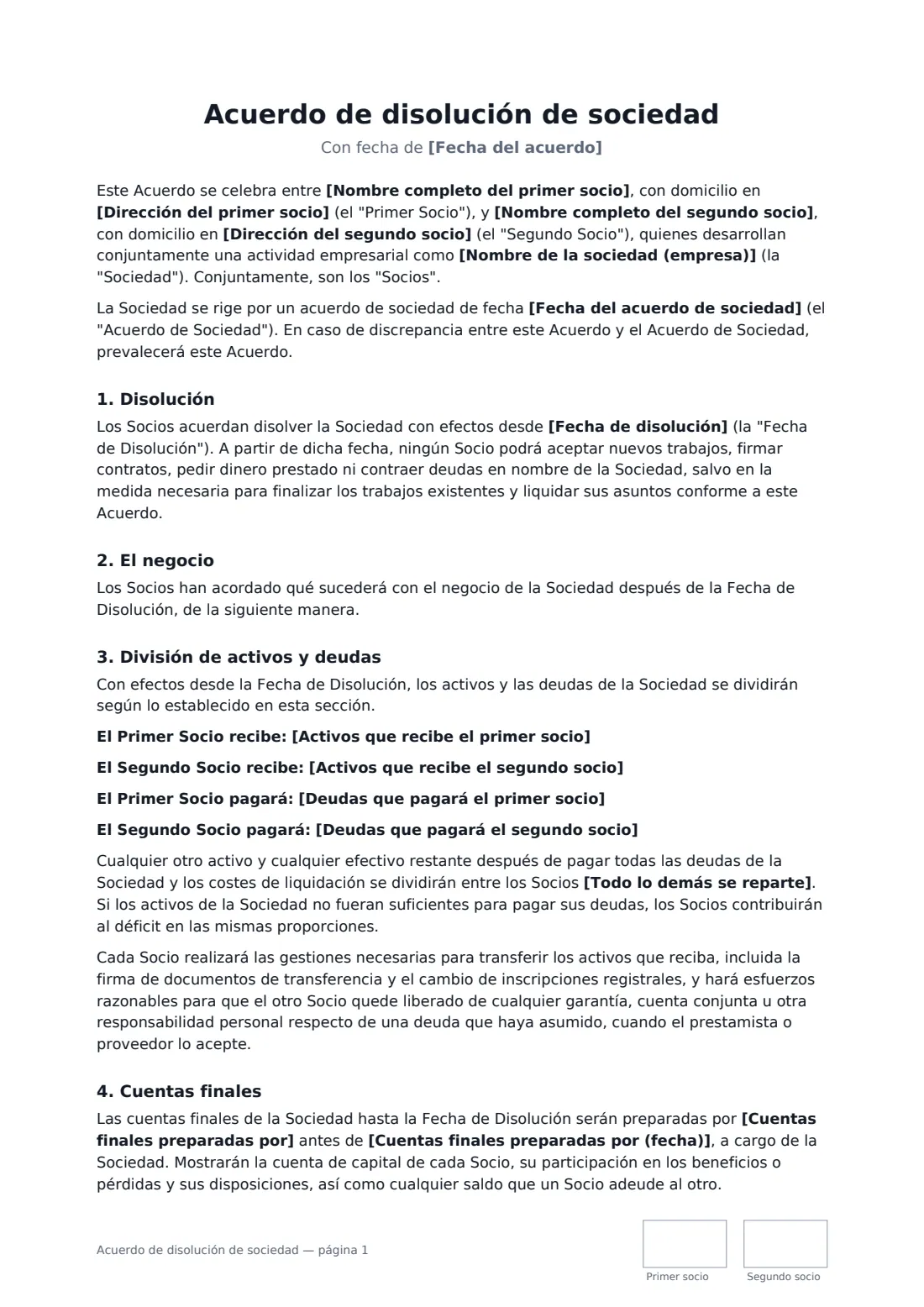 Acuerdo de disolución de sociedad: página 1 de 3