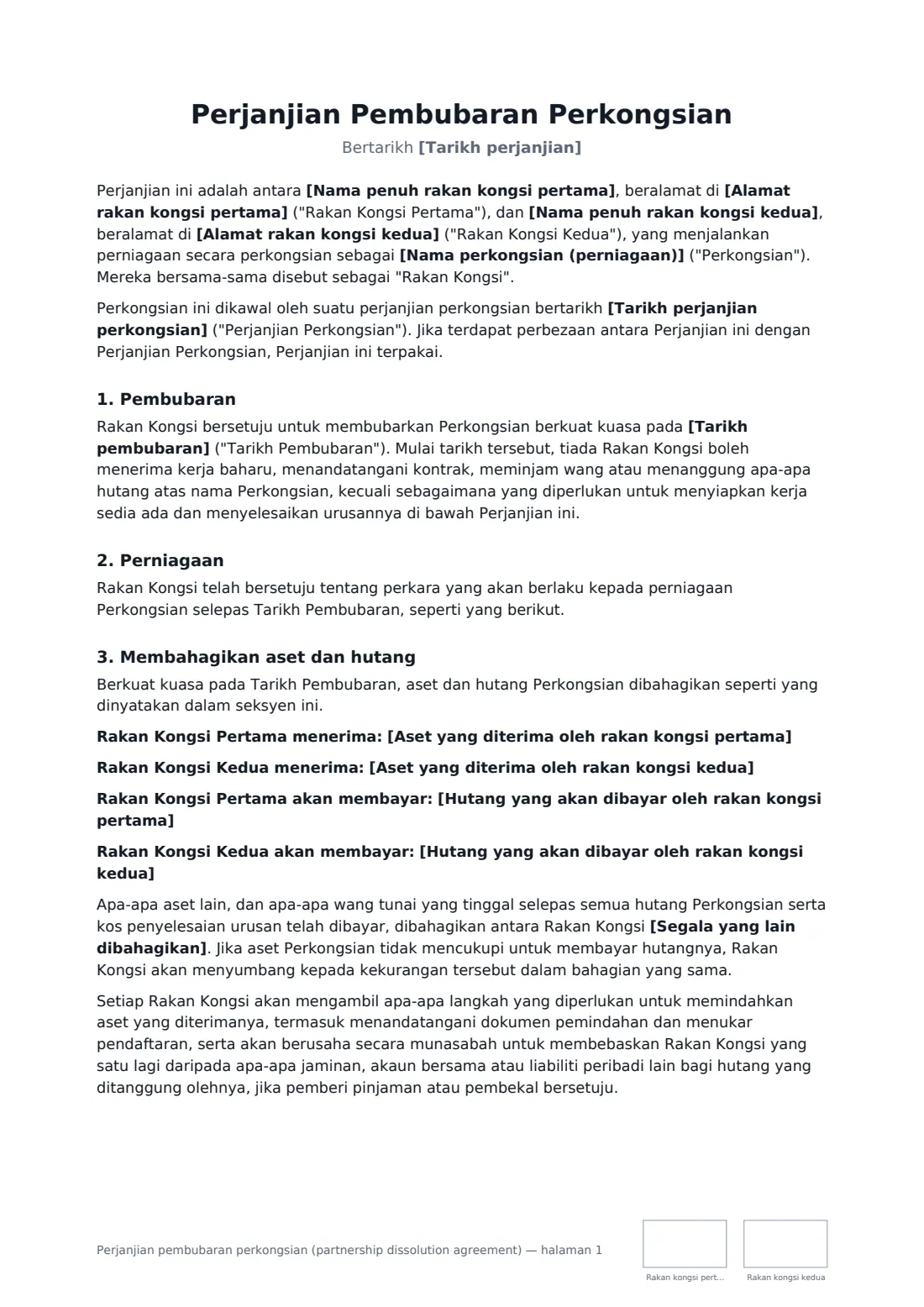 Perjanjian pembubaran perkongsian (partnership dissolution agreement) — halaman 1 daripada 3