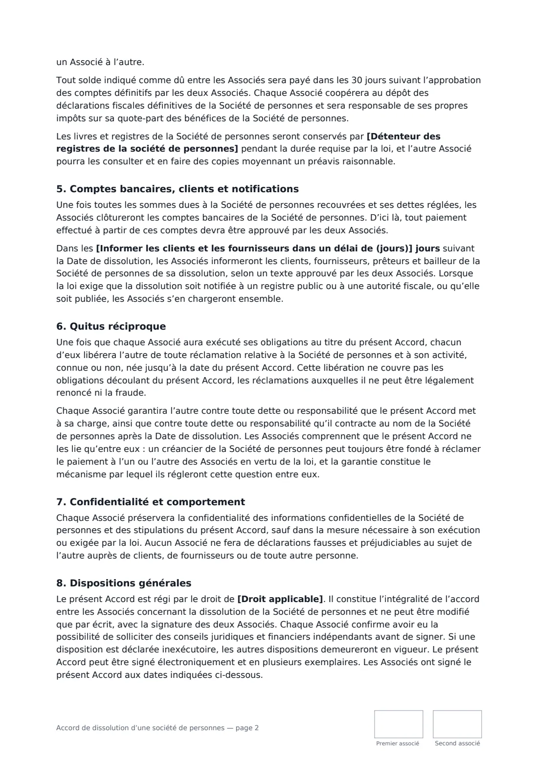 Accord de dissolution d’une société de personnes — page 2 sur 3