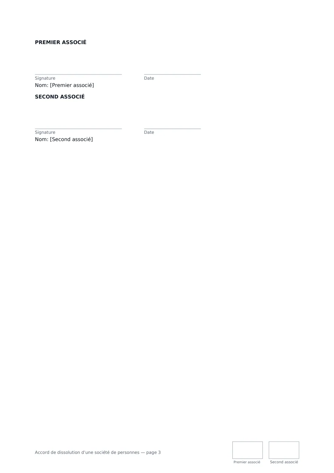 Accord de dissolution d’une société de personnes — page 3 sur 3