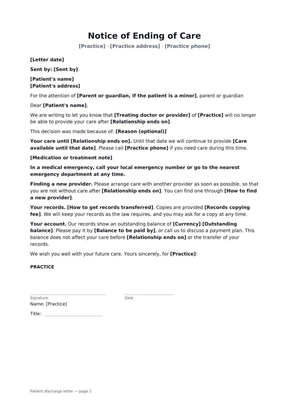 Patient discharge letter — page 1 of 1