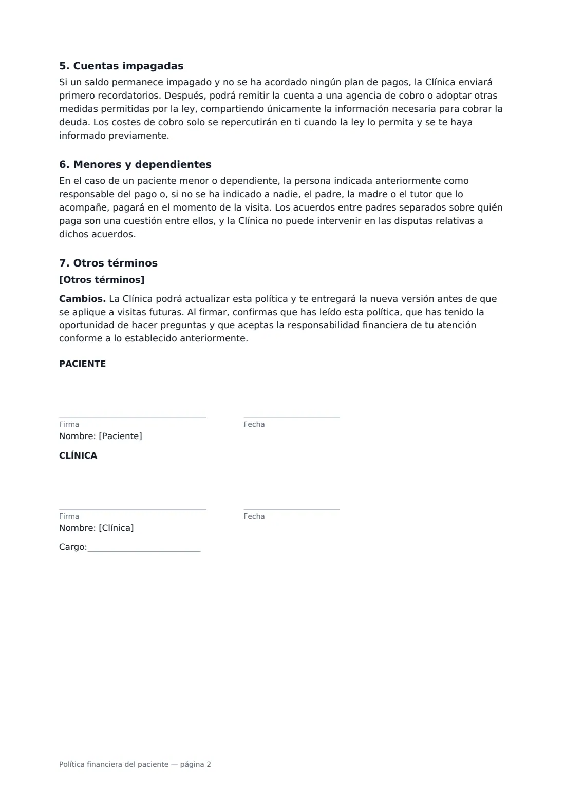Política financiera del paciente: página 2 de 2