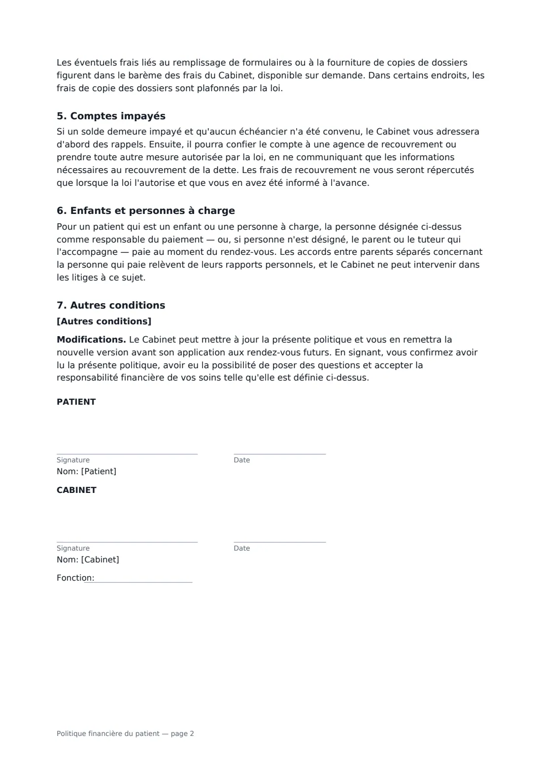 Politique financière du patient — page 2 sur 2