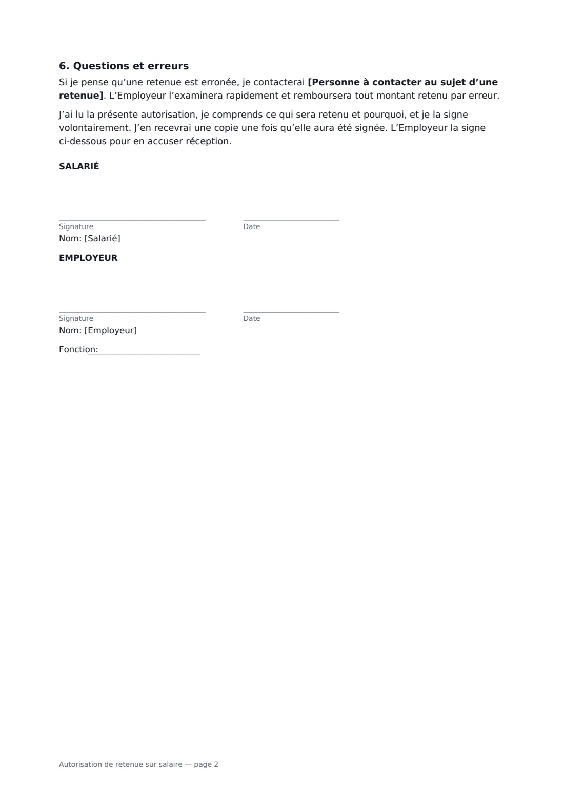Autorisation de retenue sur salaire — page 2 sur 2
