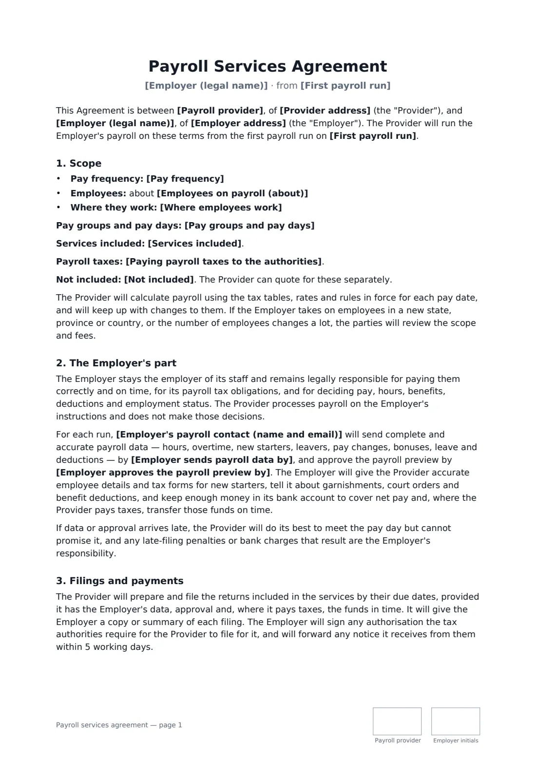 Payroll services agreement — page 1 of 3