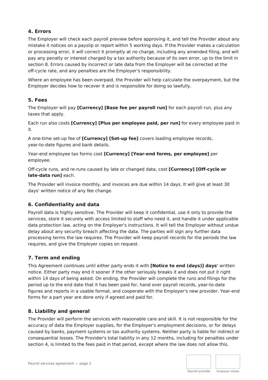 Payroll services agreement — page 2 of 3