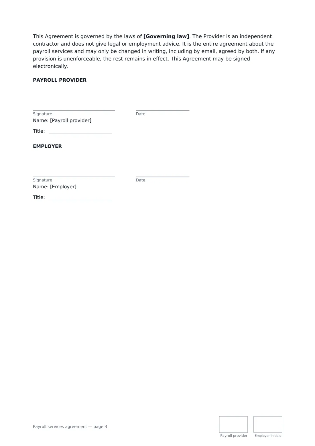Payroll services agreement — page 3 of 3