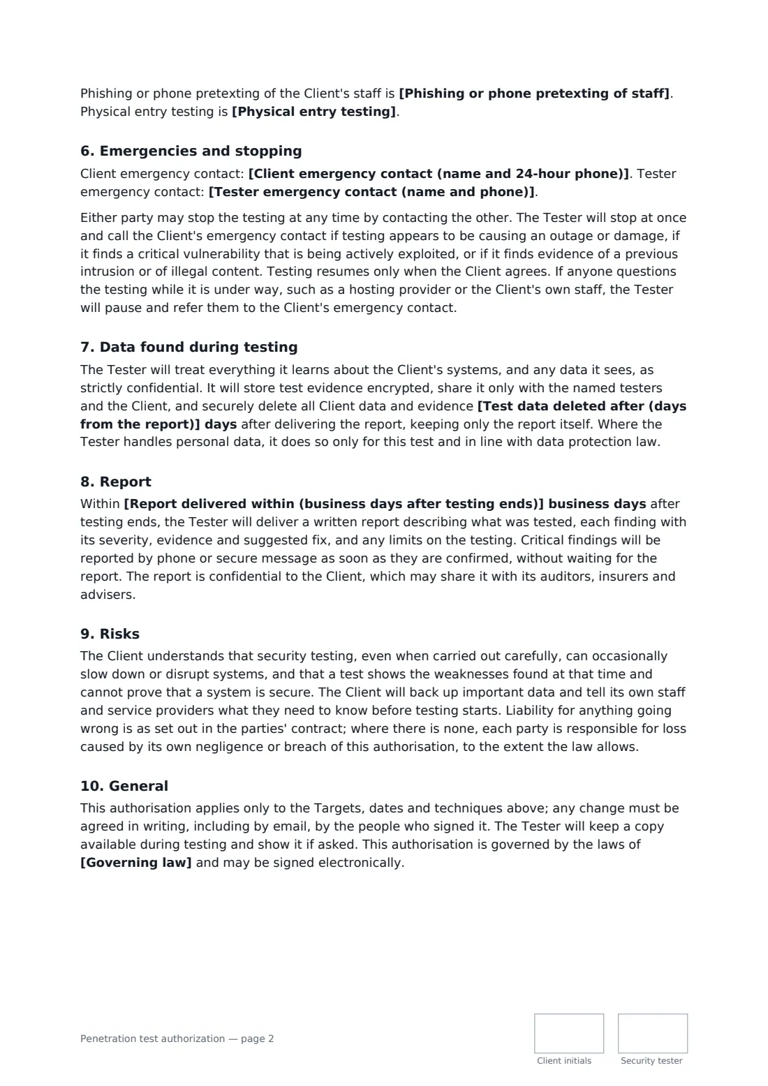 Penetration test authorization — page 2 of 3